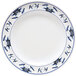 A white GET melamine plate with blue flowers on it.