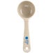 A white and blue Carlisle 3 oz. plastic portion spoon with a 3 on it.