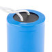 A blue cylindrical Avantco motor run capacitor with white wires.