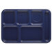 A navy blue rectangular tray with six compartments.