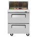 A Turbo Air stainless steel refrigerated sandwich prep table with two drawers.