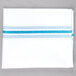A white napkin with blue stripes.