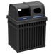 A black rectangular Commercial Zone Parkview trash can with two separate bins and decals with two windows.