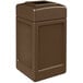 A brown square Commercial Zone PolyTec waste container with a black square lid.