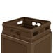 A close-up of a brown Commercial Zone PolyTec waste container with a lid.