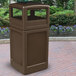 A brown rectangular Commercial Zone PolyTec waste container with an ashtray dome lid on a brick surface.