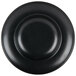 A close up of a black Hall China Mediterranean pasta bowl with a circular design.