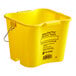 A yellow San Jamar plastic bucket with a handle.