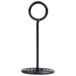 An American Metalcraft black metal table card holder with a circular base.