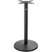 A FLAT Tech black metal bar height table base with a round base and pole.
