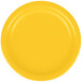 A close-up of a Creative Converting School Bus Yellow paper plate.