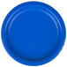 A close-up of a Creative Converting cobalt blue paper plate.