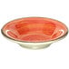 A white melamine bowl with a red rim.