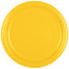 A close-up of a Creative Converting School Bus Yellow paper plate.