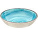A blue Carlisle melamine cereal bowl with a white rim.