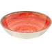 A Carlisle melamine cereal bowl with a red and orange rim.