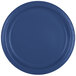 A close-up of a blue paper plate.