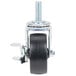 A 3 5/8" swivel stem caster with a black rubber wheel and metal nut and bolt.