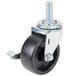 A 3 5/8" swivel stem caster with a black and silver wheel and a metal nut and bolt.