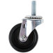 A black and silver 3" Swivel Stem Caster wheel with a metal screw on the end.