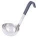 A Vollrath stainless steel ladle with a short black handle.