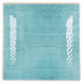 Aqua square melamine plate with white lines on a blue surface.