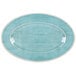 A blue oval platter with a white border.