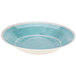 A blue melamine bowl with a white rim.