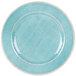 A blue Carlisle melamine plate with a brown rim.