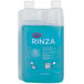 A blue liquid plastic container of Urnex Rinza milk frother cleaner.
