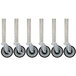 A row of Advance Tabco stainless steel casters with swivel stems.