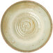 A white melamine bowl with a brown circular design.
