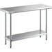 A Regency stainless steel work table with galvanized legs and undershelf.