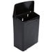 A black plastic wall-mount sanitary napkin receptacle with a lid.