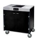 A black and silver Lakeside mobile cooking cart with an induction burner and filtration unit.