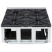 A black metal Vollrath countertop range with four burners.