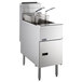 A Pitco Solstice stainless steel floor gas fryer with two baskets.