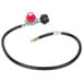 A black Backyard Pro rubber gas hose with a red valve.