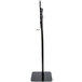 A black stand with a black pole.