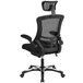 A black Flash Furniture office chair with a mesh back and arms.