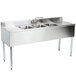A stainless steel Eagle Group underbar sink with three bowls and two drainboards, with a splash mount faucet.