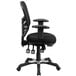 A black Flash Furniture office chair with arms and a mesh back.