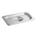 A stainless steel Choice 1/9 size steam table pan cover.