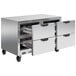 A stainless steel Beverage-Air undercounter freezer with 4 drawers.