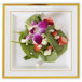 A Fineline square plastic plate with a strawberry and spinach salad topped with a purple flower.