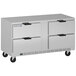 A stainless steel Beverage-Air undercounter freezer with four drawers.