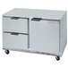 A stainless steel Beverage-Air undercounter freezer with 2 drawers.