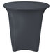 A black round table with a Snap Drape charcoal spandex cover.