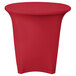 A Snap Drape crimson spandex table cover on a round table.