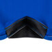 A royal blue spandex table cover with black stitching.